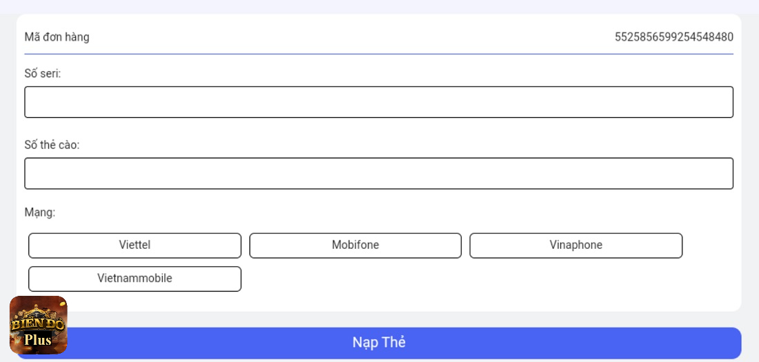 Nạp tiền nhanh chóng thông qua hình thức thẻ cào điện thoại