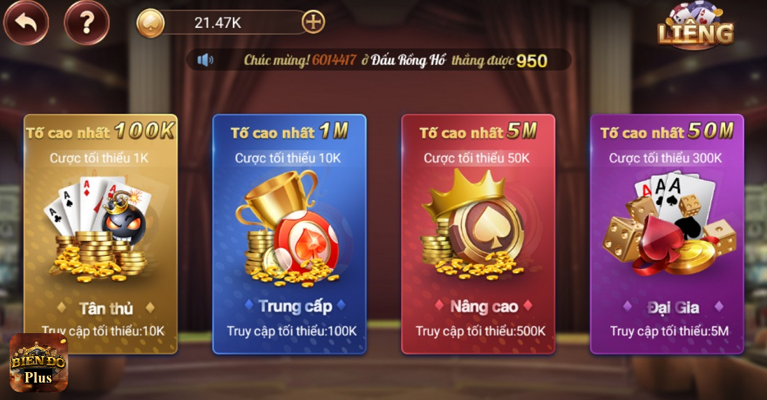 Có 4 sảnh chơi đánh bài Liêng tại cổng game bài Biển Đỏ