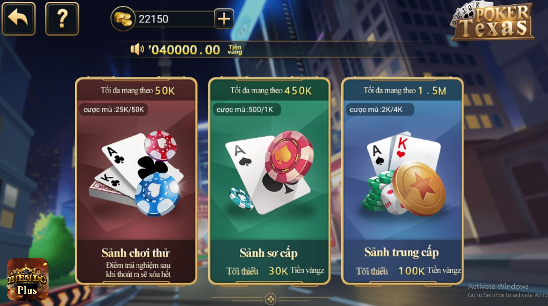 Có 3 sảnh chơi Poker Texas tại cổng game bài Biendo Club