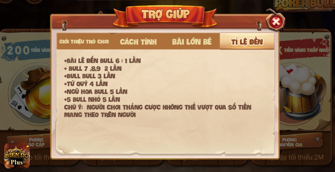 Tỷ lệ đền bài tại mục game bài Poker Bull của Biendo Club